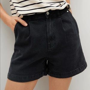 Mango “Regina” Slouchy Pleated Black Denim Shorts
